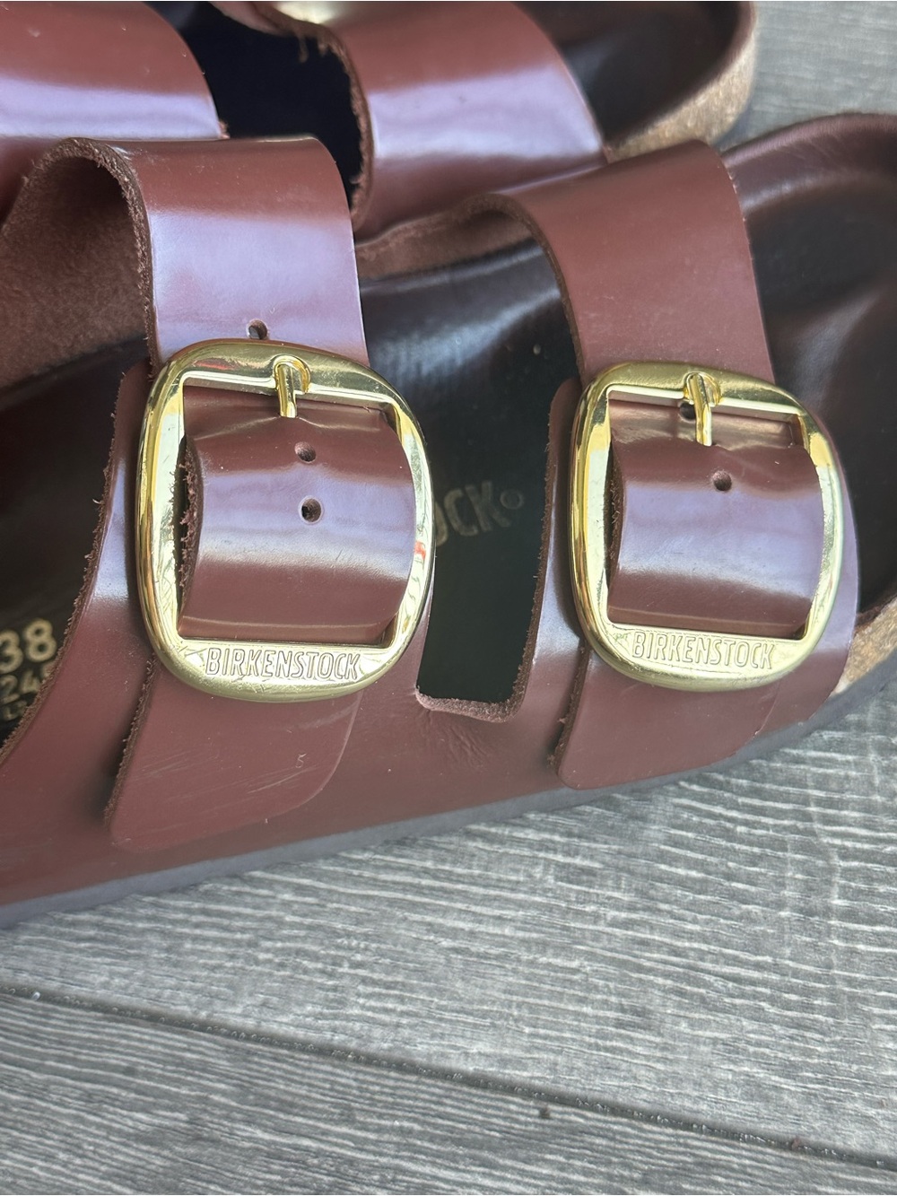 Birkenstock Arizona Double-Strap Sandals in Chestnut Brown with Gold Buckles - Picture 6 of 6